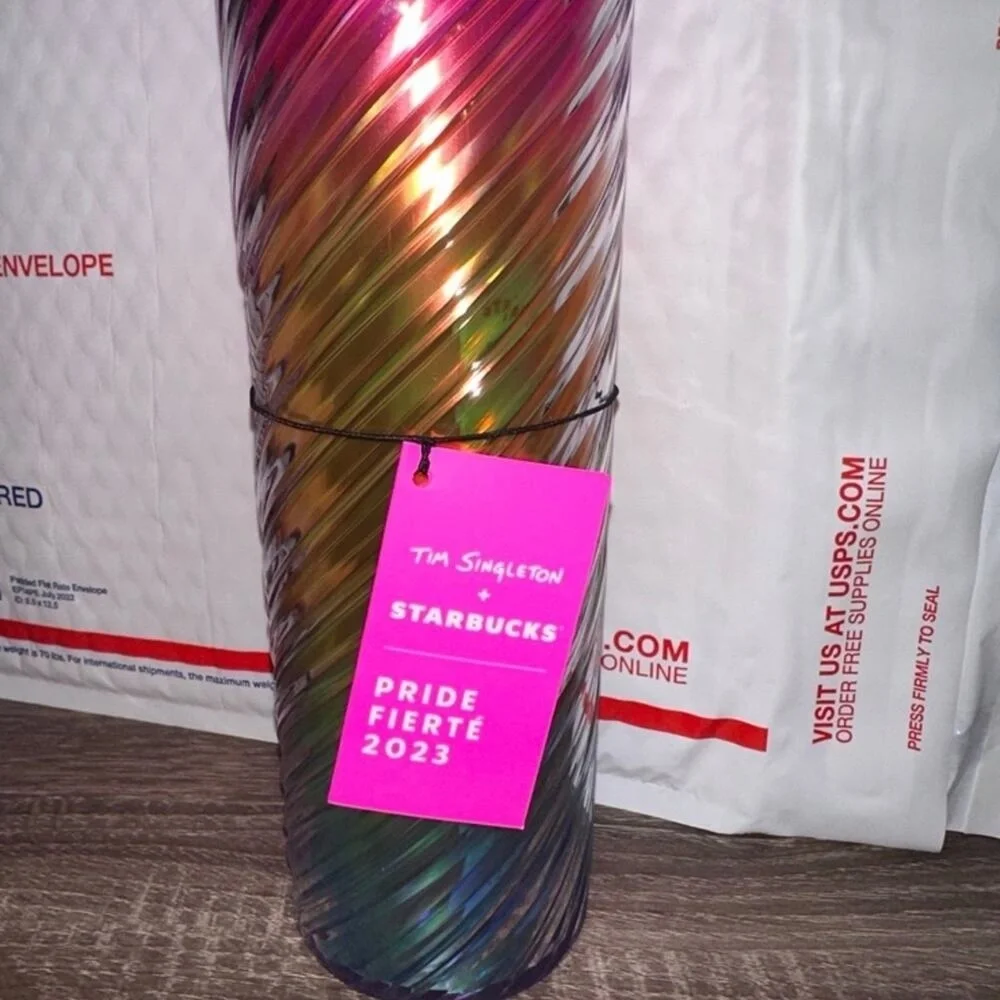Starbucks Tim Singleton Pride Rainbow Spiral Cold Cup Tumbler Brand‎